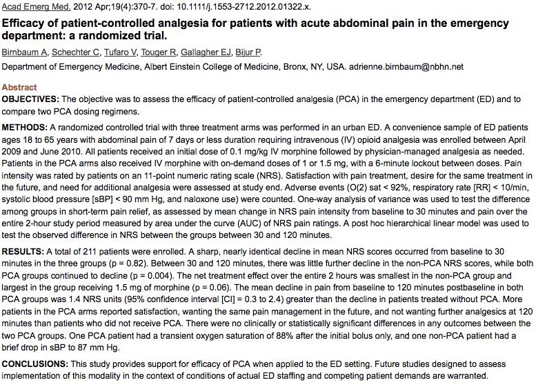 pca academic emergency medicine