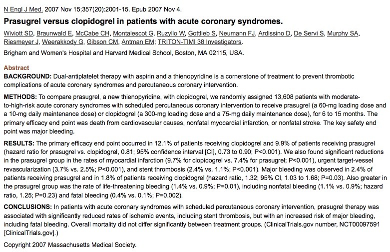 prasugrel vs clopidogrel coronary syndromes