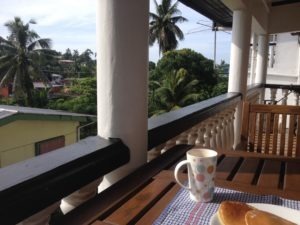 Breakfast in Fiji - tea and pancakes on the balcony