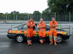 Magnus Harrison and Polly Terry with me at Oulton Park race circuit.