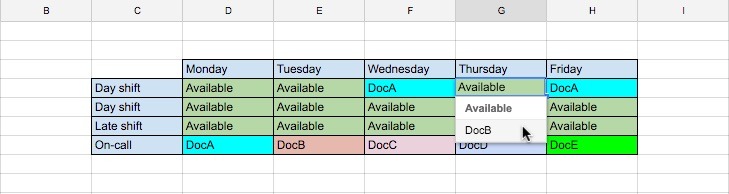 Screen shot from Google sheet Doc B edit