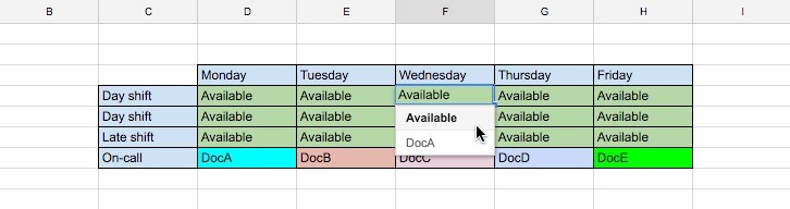Screen shot from Google sheet Doc A edit