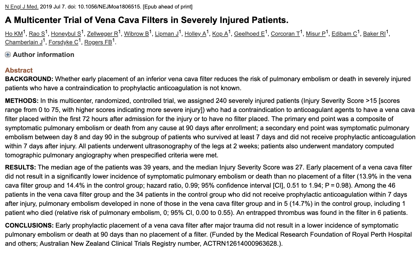 RCT of vena cava filters in severe trauma
