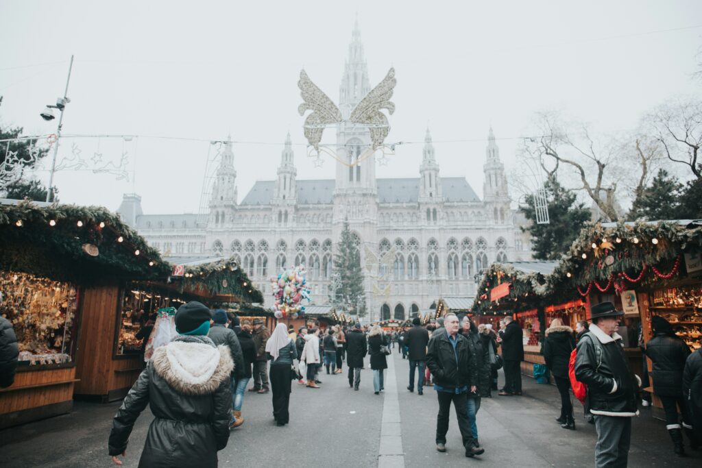 Christmas market in front of the city hall in Vienna, Austria