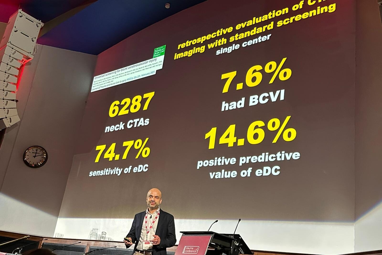 
"
for blunt cerebrovascular injury
Ce pyp 262 ebruary 201
6287
neck CTAS
74.7%
sensitivity of eDC
retrospective evaluation of imaging with standard screening
single center
7.6%
had BCVI
14.6%
positive predictive value of eDC