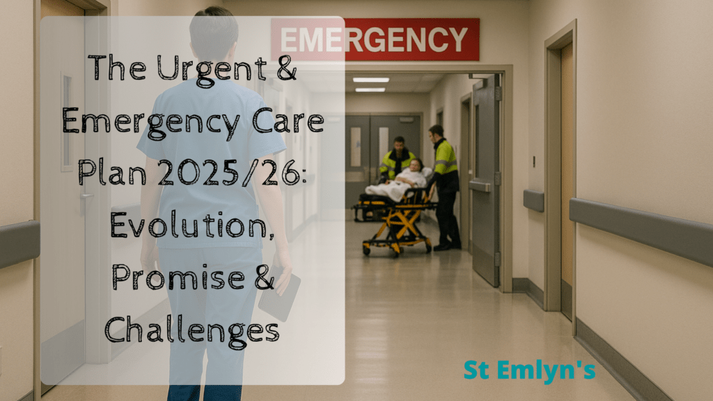 Nurse walking in empty ED corridor towards new patient that arrived by ambulance