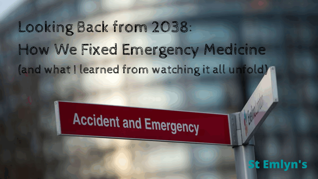 Transforming emergency medicine: a direction sign to A&E with a blurred background of a building